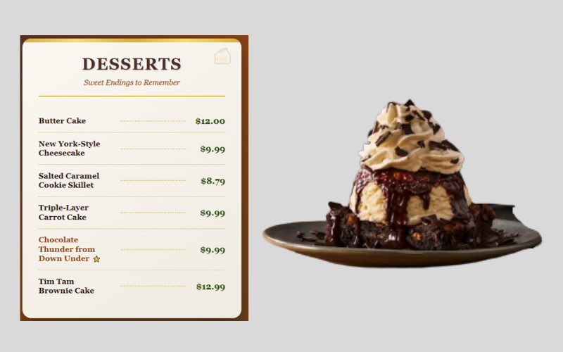 Outback Steakhouse Desserts Menu