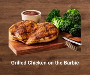 Juicy grilled chicken on the Barbie brushed with BBQ glaze and served with seasonal vegetables – Outback Steakhouse signature