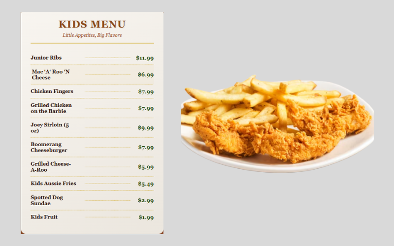 Outback Steakhouse Kids Menu