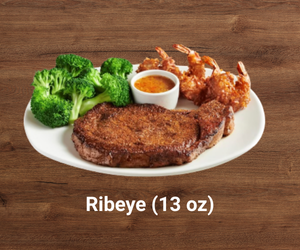 13 oz Ribeye steak – well-marbled, juicy, and boldly seasoned ribeye grilled to perfection – premium Outback Steakhouse cut